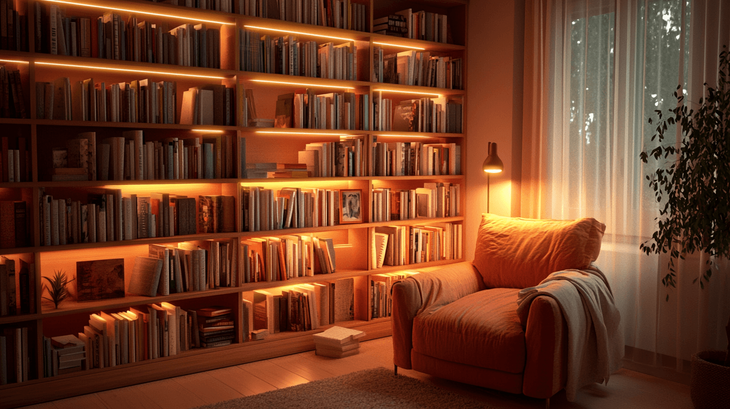 Salon z wbudowaną biblioteką: stylowa prezentacja książek