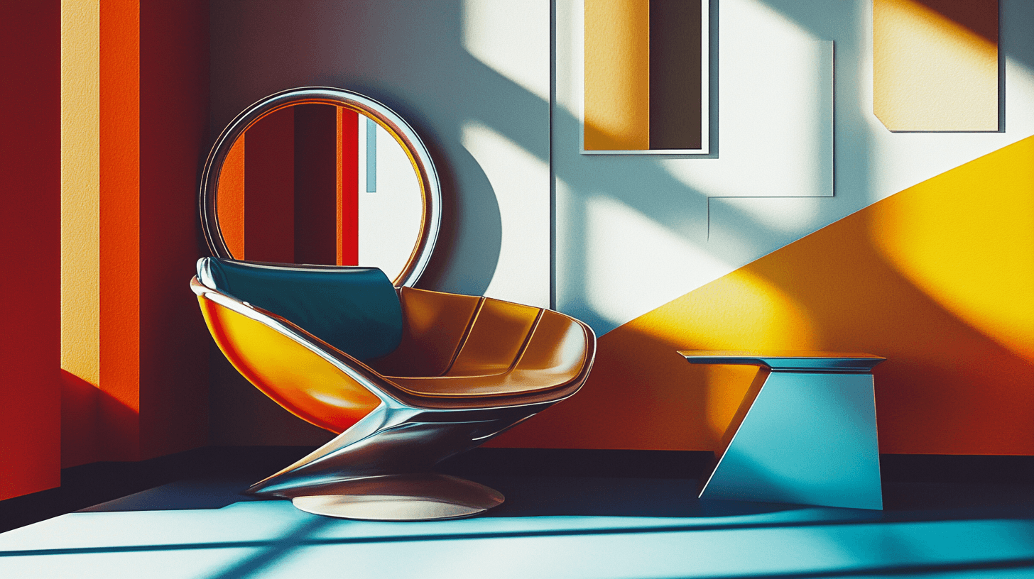 Elementy dekoracyjne w stylu retrofuturyzmu