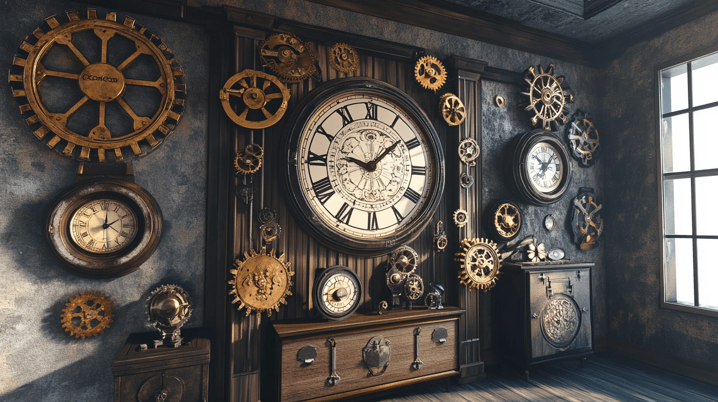 Dekoracja w stylu steampunk: koła zębate, zegary i więcej