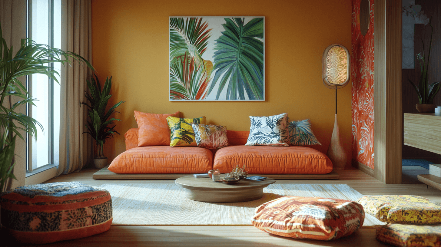 Palety kolorów i tekstylia w stylu Tropical Modern