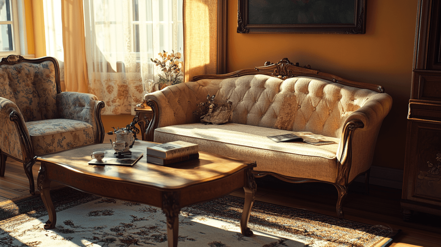 Ein nostalgisch eingerichtetes Wohnzimmer mit Vintage-Möbeln