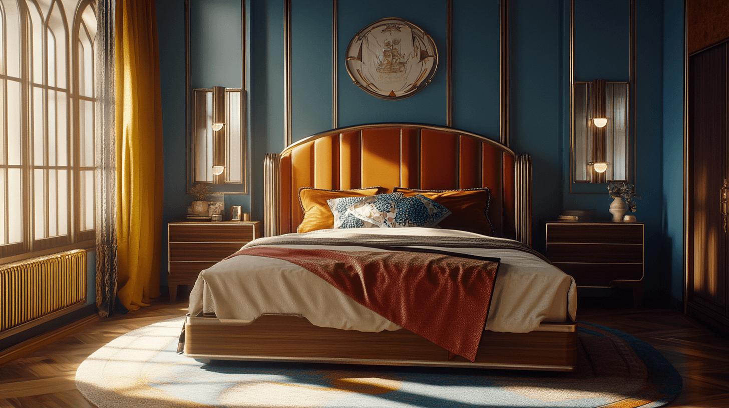 Kolorystyka w sypialni Art-Deco: Intensywne odcienie i szlachetne materiały