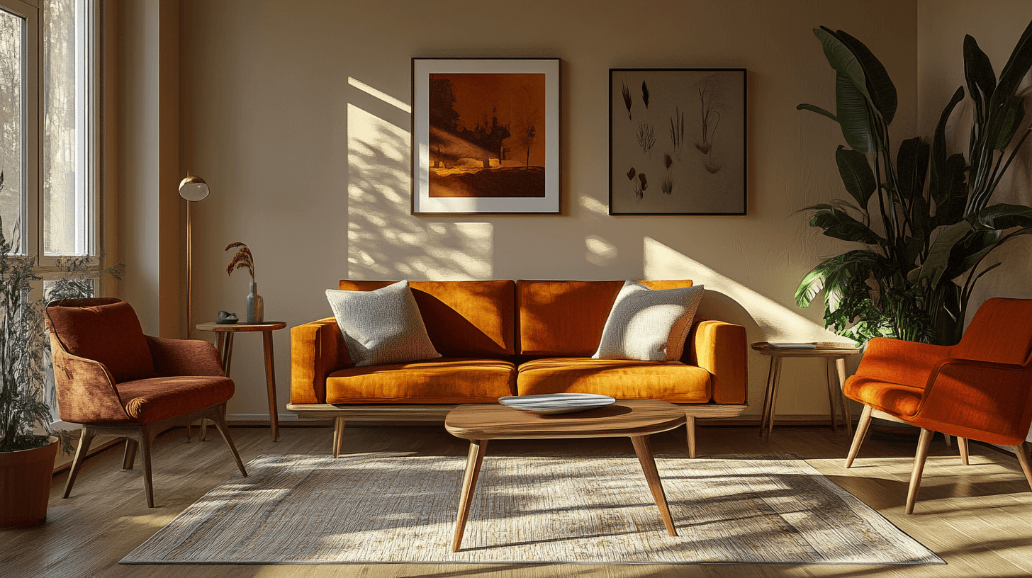 Palety kolorów i materiały w stylu Mid-Century